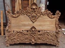 Load image into Gallery viewer, Royal handmade Wooden Carved Headboard and Base , luxury handmade wooden floral headboard.
