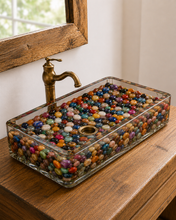 Load image into Gallery viewer, Luxury Epoxy Washbasin, Royal Resin Washbasin, Premium Epoxy Sink, Resin Sink , Unique Handmade epoxy Flower washbasin, Customization available for size and Flowers
