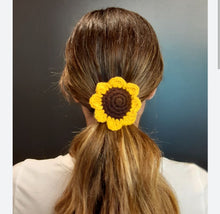 Load image into Gallery viewer, Handmade Sunflower Crochet Hair Tie, Pack of 2, crochet hair accessories
