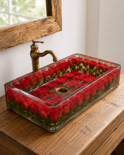 Load image into Gallery viewer, Luxury Epoxy Washbasin, Royal Resin Washbasin, Premium Epoxy Sink, Resin Sink , Unique Handmade epoxy Flower washbasin, Customization available for size and Flowers
