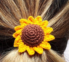 Load image into Gallery viewer, Handmade Sunflower Crochet Hair Tie, Pack of 2, crochet hair accessories
