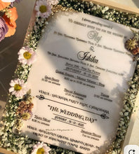 Load image into Gallery viewer, Resin wedding invitation card , first wedding invitation card, customised resin invitation card with name and photo with message
