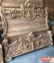 Load image into Gallery viewer, Royal handmade Wooden Carved Headboard and Base , luxury handmade wooden floral headboard.
