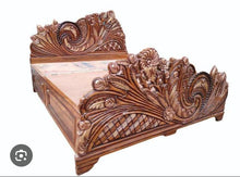 Load image into Gallery viewer, Royal handmade Wooden Carved Headboard and Base , luxury handmade wooden floral headboard.
