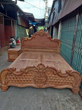 Load image into Gallery viewer, Royal handmade Wooden Carved Headboard and Base , luxury handmade wooden floral headboard.
