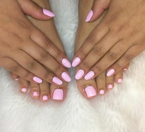 Oval Light Pink - Combo of Hand and Toe Nails - Nail Art Artificial / Fake Nails / Press on Nails for Girls and Women