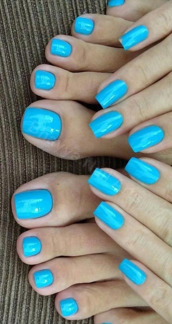 Light Blue - Combo of Hand and Toe Nails - Nail Art Artificial / Fake Nails / Press on Nails for Girls and Women