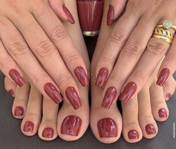 Brown Glossy - Combo of Hand and Toe Nails - Nail Art Artificial / Fake Nails / Press on Nails for Girls and Women