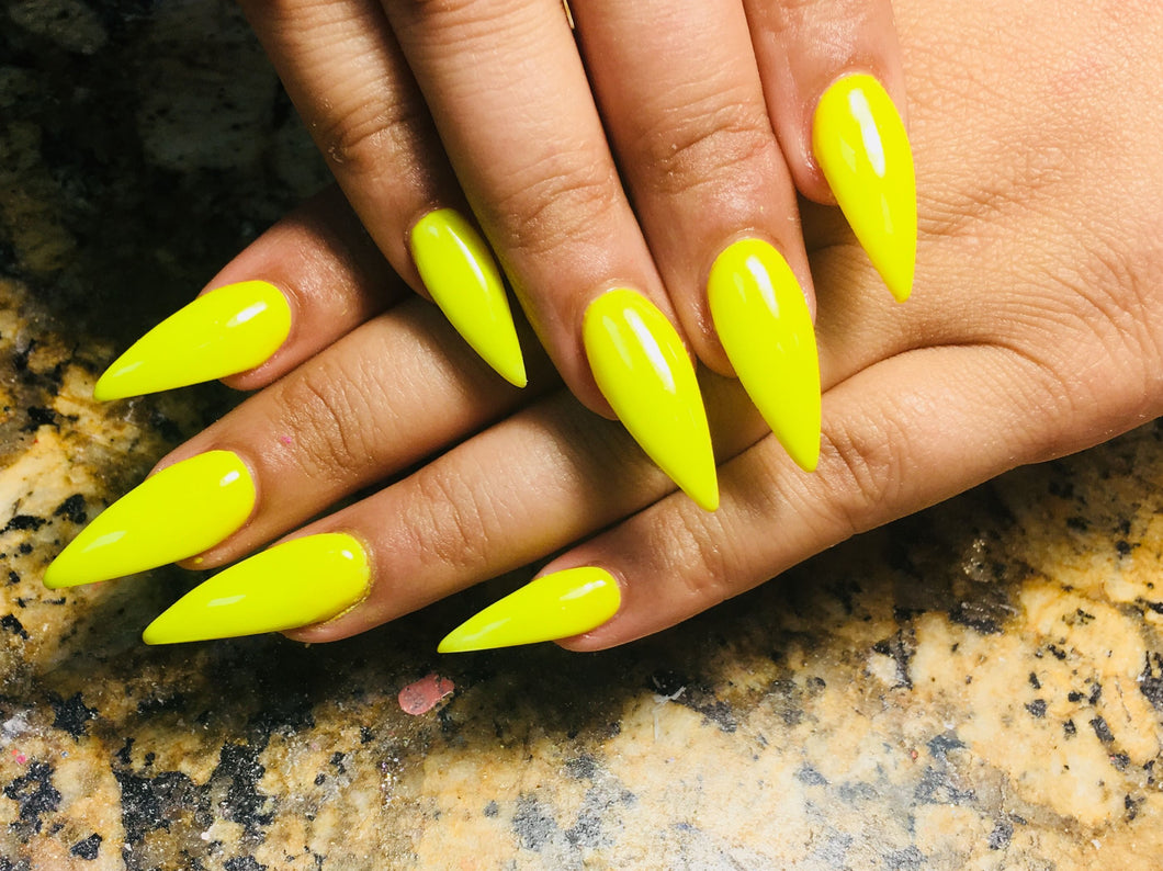 Almond Shape Yellow Color Ready to wear Press on Fake Nails