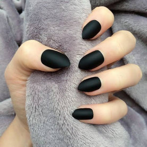 Black Matte Almond Shape Ready to wear Nail Art Artificial Nails for Girls and Women Press On Nails/Fake Nails
